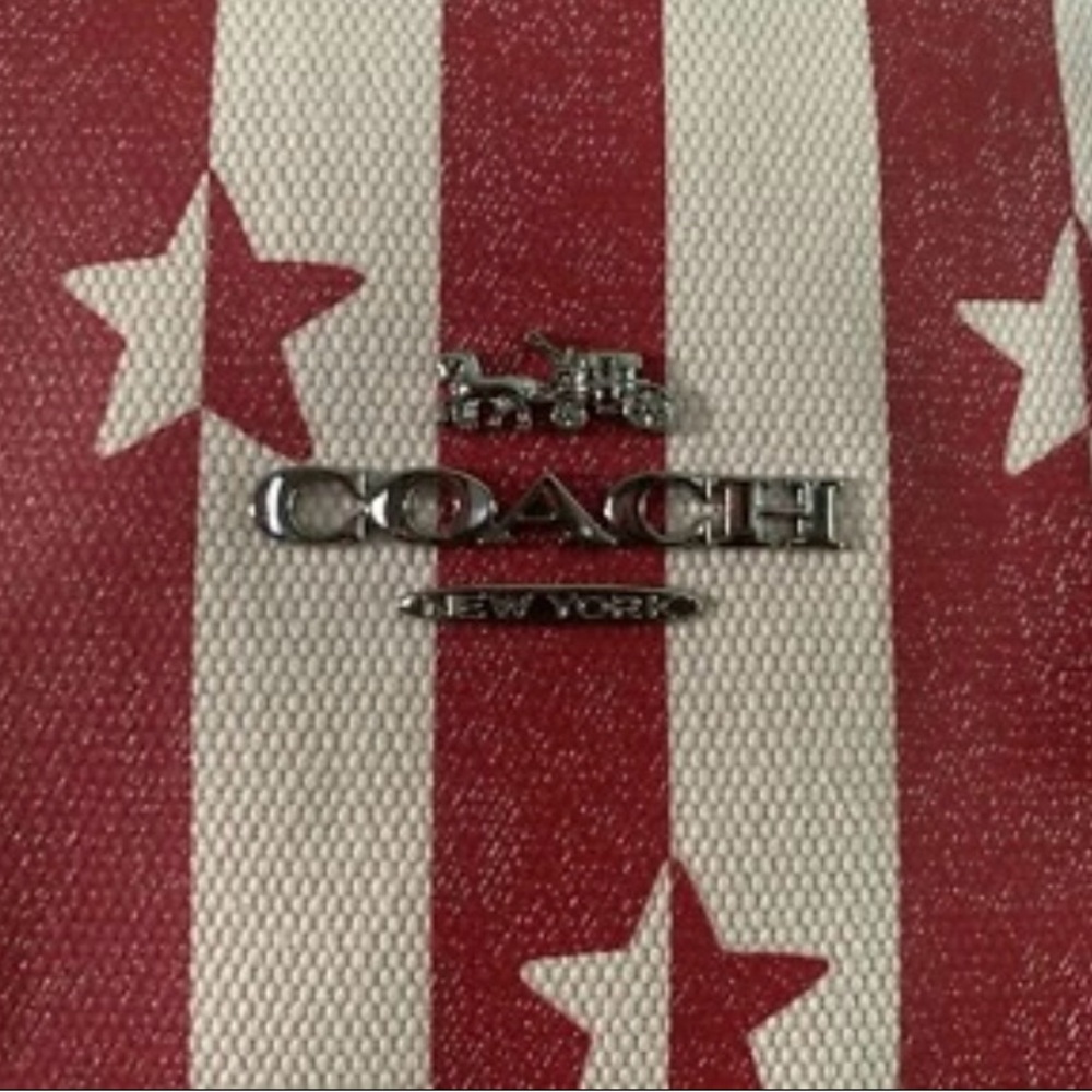 Coach Red and Cream Striped Star Tote America